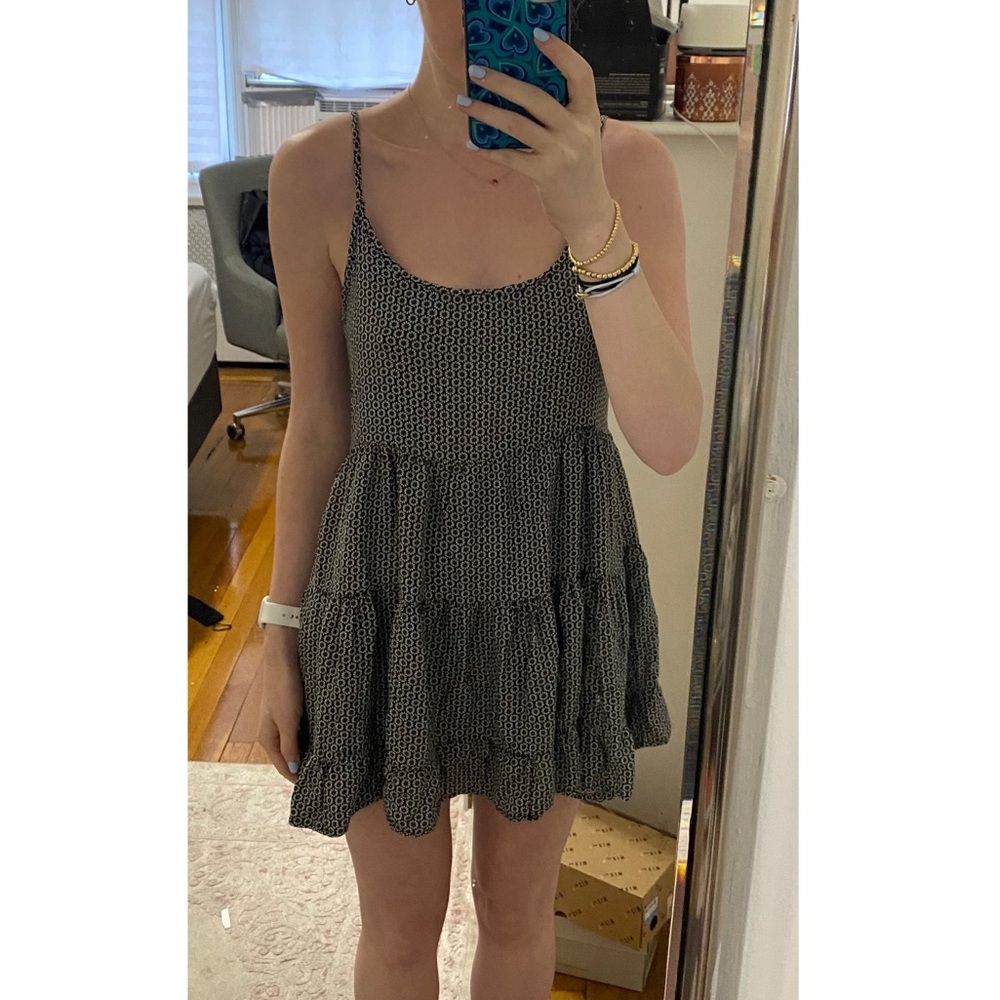 Brandy Melville Black and White Floral A-Line Scoop Back Sundress